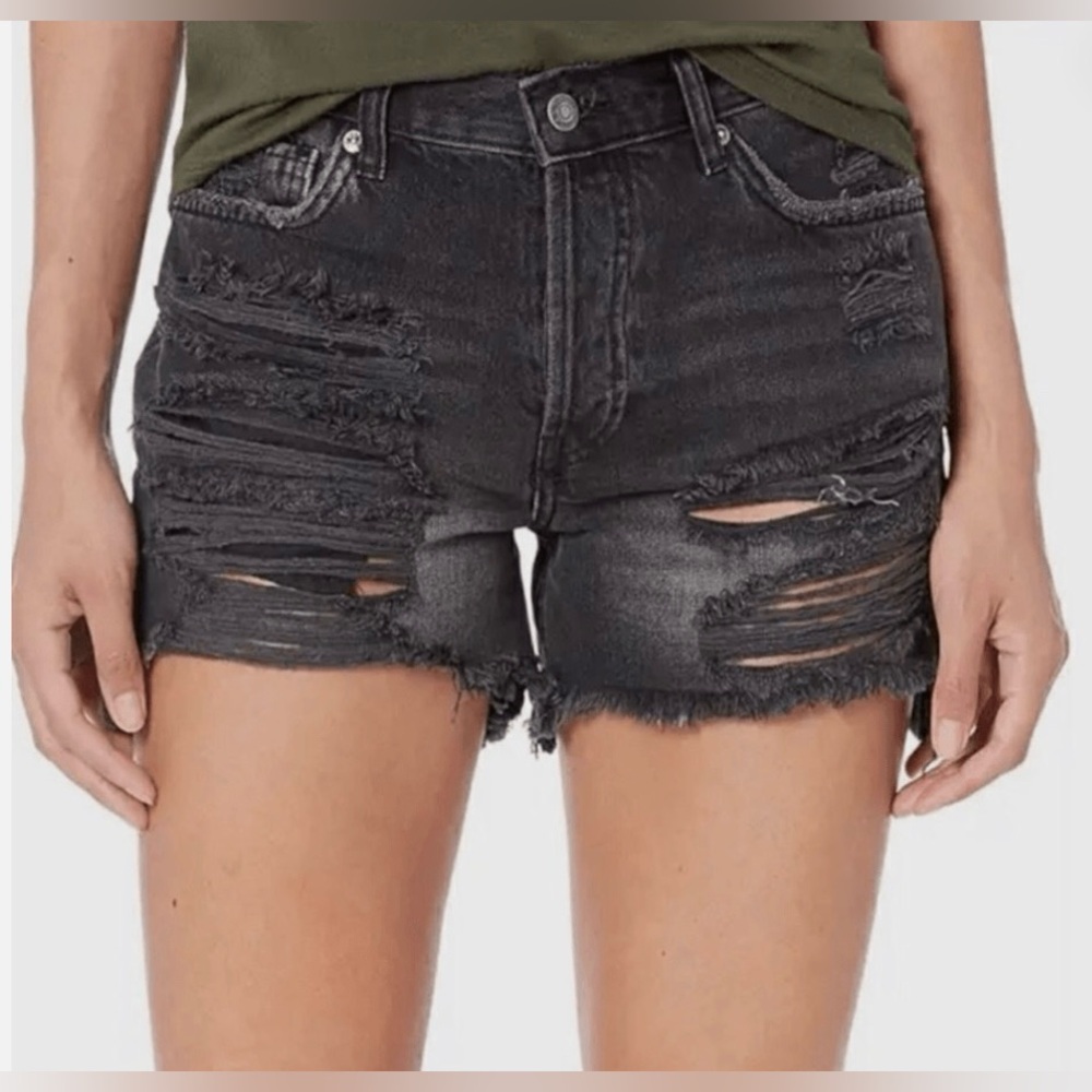 We the free Free People, Black 32 Maggie mid-rise, distressed jean shorts